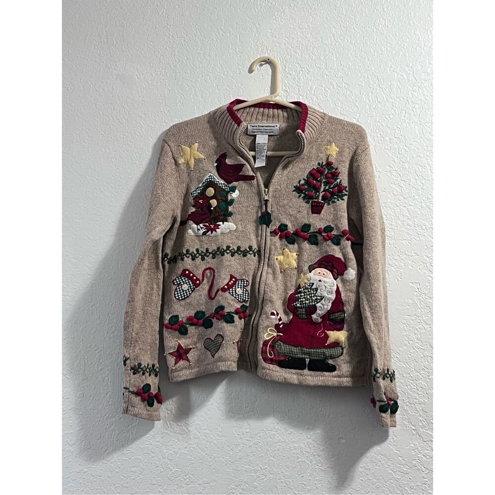Tiara International Christmas Collection S wool blend  Holiday Zippered Sweater
